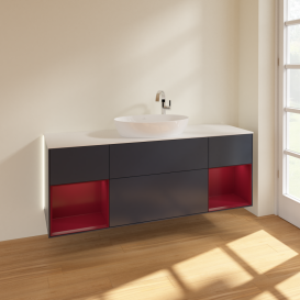 Тумба под раковину Villeroy & Boch Finion 160х50,1 см с подсветкой МДФ темно-синий матовый лак/стекло белое матовое G981HBHG