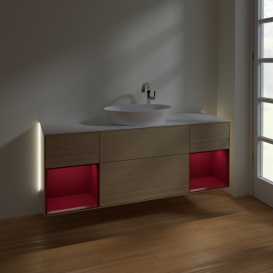 Тумба под раковину Villeroy & Boch Finion 160х50,1 см с подсветкой МДФ шпон дуба/стекло белое матовое G981HBPC