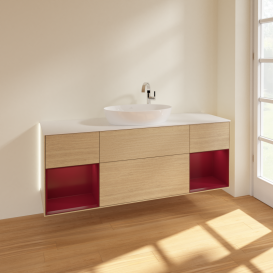 Тумба под раковину Villeroy & Boch Finion 160х50,1 см с подсветкой МДФ шпон дуба/стекло белое матовое G981HBPC