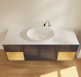 Тумба под раковину Villeroy & Boch Finion 160х50,1 см с подсветкой МДФ темно-синий матовый лак/стекло белое матовое G981HFHG