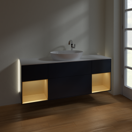 Тумба под раковину Villeroy & Boch Finion 160х50,1 см с подсветкой МДФ темно-синий матовый лак/стекло белое матовое G981HFHG