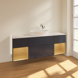 Тумба под раковину Villeroy & Boch Finion 160х50,1 см с подсветкой МДФ темно-синий матовый лак/стекло белое матовое G981HFHG