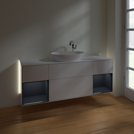 Тумба под раковину Villeroy & Boch Finion 160х50,1 см с подсветкой МДФ глянцевый белый лак/стекло белое матовое G981HGGF