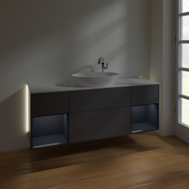 Тумба под раковину Villeroy & Boch Finion 160х50,1 см с подсветкой МДФ антрацит матовый лак/стекло белое матовое G981HGGK