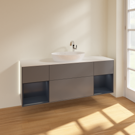 Тумба под раковину Villeroy & Boch Finion 160х50,1 см с подсветкой МДФ антрацит матовый лак/стекло белое матовое G981HGGK