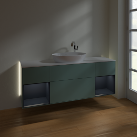 Тумба под раковину Villeroy & Boch Finion 160х50,1 см с подсветкой МДФ оливковый матовый лак/стекло белое матовое G981HGGM