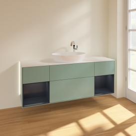 Тумба под раковину Villeroy & Boch Finion 160х50,1 см с подсветкой МДФ оливковый матовый лак/стекло белое матовое G981HGGM