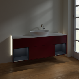 Тумба под раковину Villeroy & Boch Finion 160х50,1 см с подсветкой МДФ пион матовый лак/стекло белое матовое G981HGHB