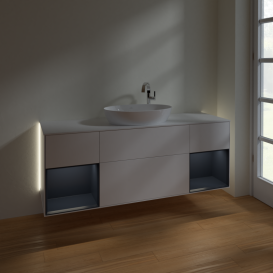 Тумба под раковину Villeroy & Boch Finion 160х50,1 см с подсветкой МДФ белый матовый лак/стекло белое матовое G981HGMT