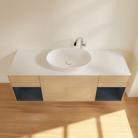 Тумба под раковину Villeroy & Boch Finion 160х50,1 см с подсветкой МДФ шпон дуба/стекло белое матовое G981HGPC