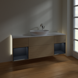 Тумба под раковину Villeroy & Boch Finion 160х50,1 см с подсветкой МДФ шпон дуба/стекло белое матовое G981HGPC