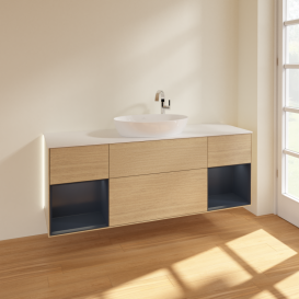 Тумба под раковину Villeroy & Boch Finion 160х50,1 см с подсветкой МДФ шпон дуба/стекло белое матовое G981HGPC