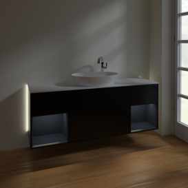 Тумба под раковину Villeroy & Boch Finion 160х50,1 см с подсветкой МДФ черный матовый лак/стекло белое матовое G981HGPD