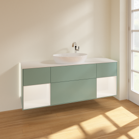 Тумба под раковину Villeroy & Boch Finion 160х50,1 см с подсветкой МДФ оливковый матовый лак/стекло белое матовое G981MTGM