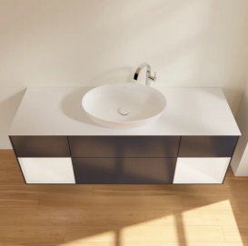 Тумба под раковину Villeroy & Boch Finion 160х50,1 см с подсветкой МДФ темно-синий матовый лак/стекло белое матовое G981MTHG