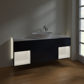 Тумба под раковину Villeroy & Boch Finion 160х50,1 см с подсветкой МДФ темно-синий матовый лак/стекло белое матовое G981MTHG