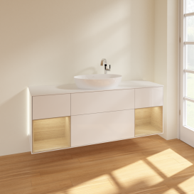 Тумба под раковину Villeroy & Boch Finion 160х50,1 см с подсветкой МДФ глянцевый белый лак/стекло белое матовое G981PCGF