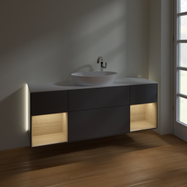 Тумба под раковину Villeroy & Boch Finion 160х50,1 см с подсветкой МДФ антрацит матовый лак/стекло белое матовое G981PCGK