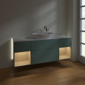 Тумба под раковину Villeroy & Boch Finion 160х50,1 см с подсветкой МДФ оливковый матовый лак/стекло белое матовое G981PCGM