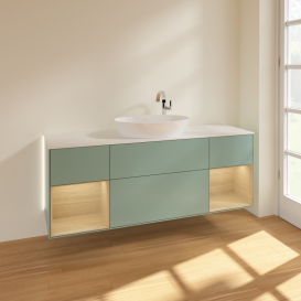 Тумба под раковину Villeroy & Boch Finion 160х50,1 см с подсветкой МДФ оливковый матовый лак/стекло белое матовое G981PCGM