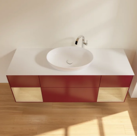 Тумба под раковину Villeroy & Boch Finion 160х50,1 см с подсветкой МДФ пион матовый лак/стекло белое матовое G981PCHB