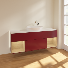 Тумба под раковину Villeroy & Boch Finion 160х50,1 см с подсветкой МДФ пион матовый лак/стекло белое матовое G981PCHB