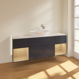 Тумба под раковину Villeroy & Boch Finion 160х50,1 см с подсветкой МДФ темно-синий матовый лак/стекло белое матовое G981PCHG