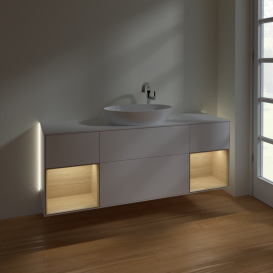 Тумба под раковину Villeroy & Boch Finion 160х50,1 см с подсветкой МДФ белый матовый лак/стекло белое матовое G981PCMT