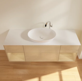 Тумба под раковину Villeroy & Boch Finion 160х50,1 см с подсветкой МДФ шпон дуба/стекло белое матовое G981PCPC