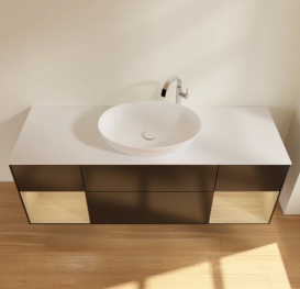 Тумба под раковину Villeroy & Boch Finion 160х50,1 см с подсветкой МДФ черный матовый лак/стекло белое матовое G981PCPD