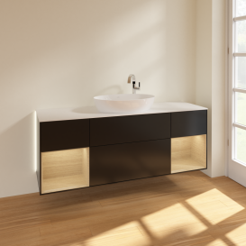 Тумба под раковину Villeroy & Boch Finion 160х50,1 см с подсветкой МДФ черный матовый лак/стекло белое матовое G981PCPD