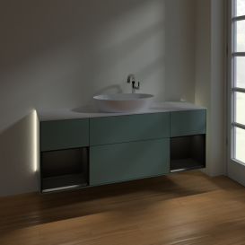Тумба под раковину Villeroy & Boch Finion 160х50,1 см с подсветкой МДФ оливковый матовый лак/стекло белое матовое G981PDGM