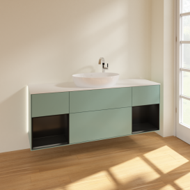 Тумба під раковину Villeroy & Boch Finion 160х50,1 см із підсвічуванням МДФ оливковий матовий лак/скло біле матове G981PDGM