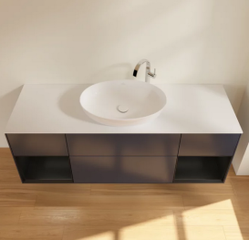 Тумба под раковину Villeroy & Boch Finion 160х50,1 см с подсветкой МДФ темно-синий матовый лак/стекло белое матовое G981PDHG