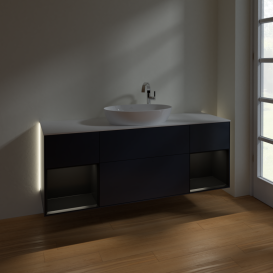 Тумба под раковину Villeroy & Boch Finion 160х50,1 см с подсветкой МДФ темно-синий матовый лак/стекло белое матовое G981PDHG