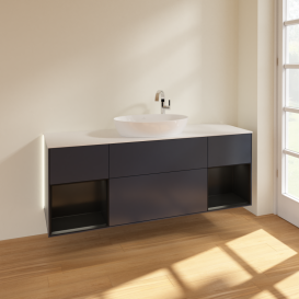 Тумба под раковину Villeroy & Boch Finion 160х50,1 см с подсветкой МДФ темно-синий матовый лак/стекло белое матовое G981PDHG