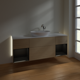 Тумба під раковину Villeroy & Boch Finion 160х50,1 см із підсвічуванням МДФ шпон дуба/скло біле матове G981PDPC