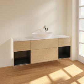 Тумба під раковину Villeroy & Boch Finion 160х50,1 см із підсвічуванням МДФ шпон дуба/скло біле матове G981PDPC