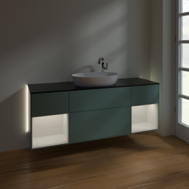 Тумба под раковину Villeroy & Boch Finion 160х50,1 см с подсветкой МДФ оливковый матовый лак/стекло черное матовое G982GFGM
