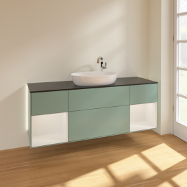 Тумба под раковину Villeroy & Boch Finion 160х50,1 см с подсветкой МДФ оливковый матовый лак/стекло черное матовое G982GFGM