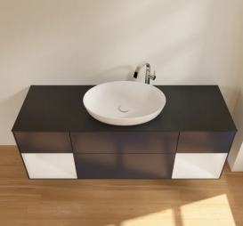 Тумба під раковину Villeroy & Boch Finion 160х50,1 см із підсвічуванням МДФ темно-синій матовий лак/скло чорне матове G982GFHG