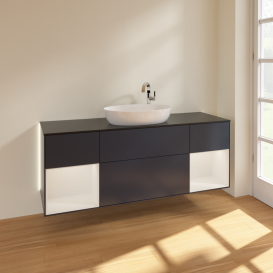 Тумба під раковину Villeroy & Boch Finion 160х50,1 см із підсвічуванням МДФ темно-синій матовий лак/скло чорне матове G982GFHG