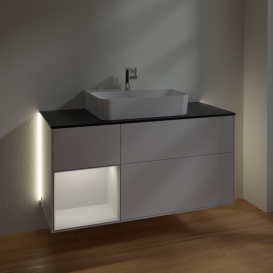 Тумба под раковину Villeroy & Boch Finion 120х50,1 см с подсветкой МДФ глянцевый белый лак/стекло черное матовое G162MTGF