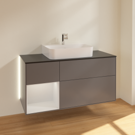 Тумба под раковину Villeroy & Boch Finion 120х50,1 см с подсветкой МДФ антрацит матовый лак/стекло черное матовое G162MTGK