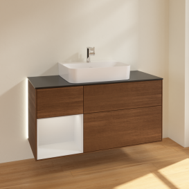 Тумба под раковину Villeroy & Boch Finion 120х50,1 см с подсветкой МДФ шпон грецкого ореха/стекло черное матовое G162MTGN