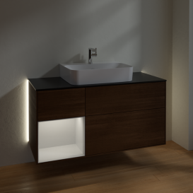 Тумба под раковину Villeroy & Boch Finion 120х50,1 см с подсветкой МДФ шпон грецкого ореха/стекло черное матовое G162MTGN