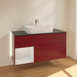 Тумба под раковину Villeroy & Boch Finion 120х50,1 см с подсветкой МДФ пион матовый лак/стекло черное матовое G162MTHB