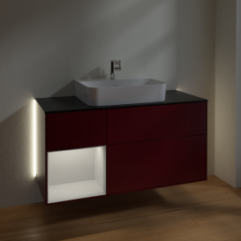 Тумба под раковину Villeroy & Boch Finion 120х50,1 см с подсветкой МДФ пион матовый лак/стекло черное матовое G162MTHB