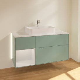 Тумба под раковину Villeroy & Boch Finion 120х50,1 см с подсветкой МДФ оливковый матовый лак/стекло белое матовое G161GFGM