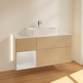 Тумба под раковину Villeroy & Boch Finion 120х50,1 см с подсветкой МДФ шпон дуба/стекло белое матовое G161GFPC